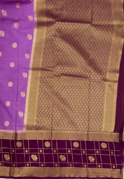 Art Mysore Silk Saree-Purple in Checkered Pattern with Contrast Border
