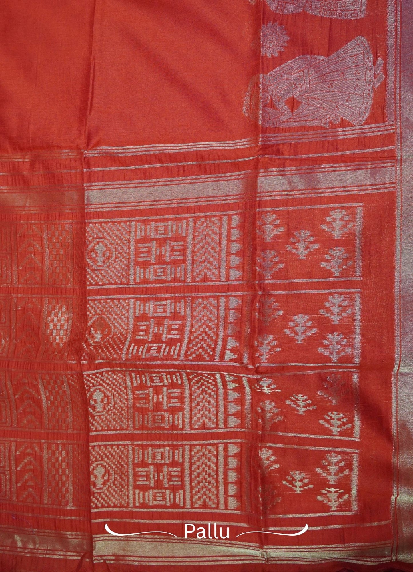 Semi Raw Silk Saree - Red with Doll Zari