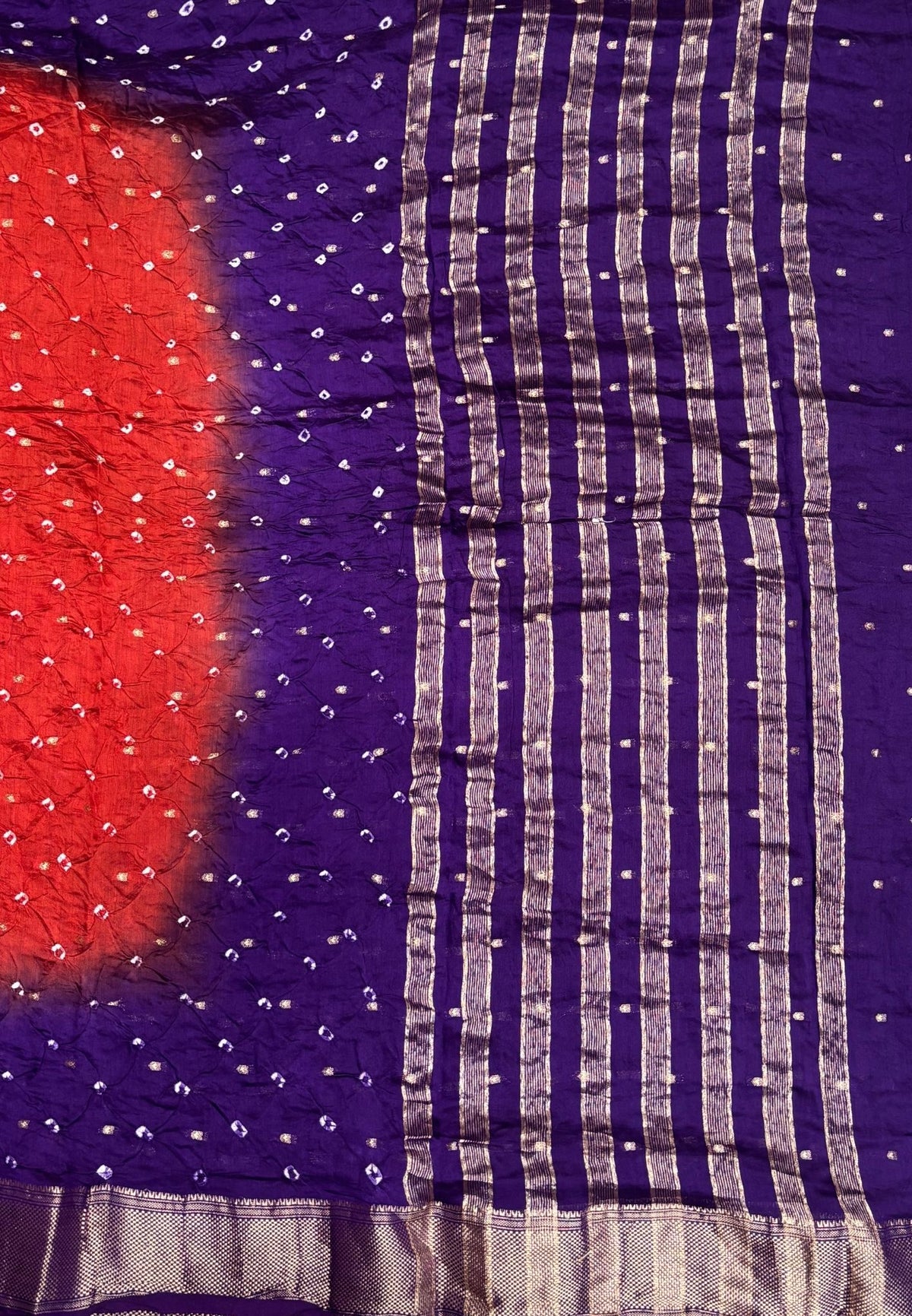 Banarasi Bandeji Saree-Brick Red in Horizontal Stripe Zari Border