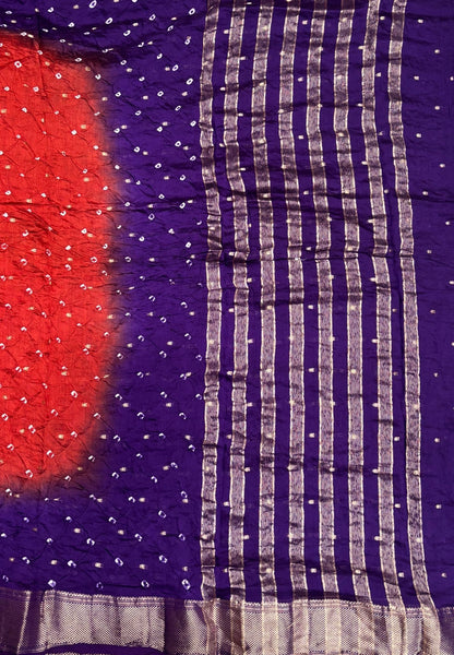 Banarasi Bandeji Saree-Brick Red in Horizontal Stripe Zari Border