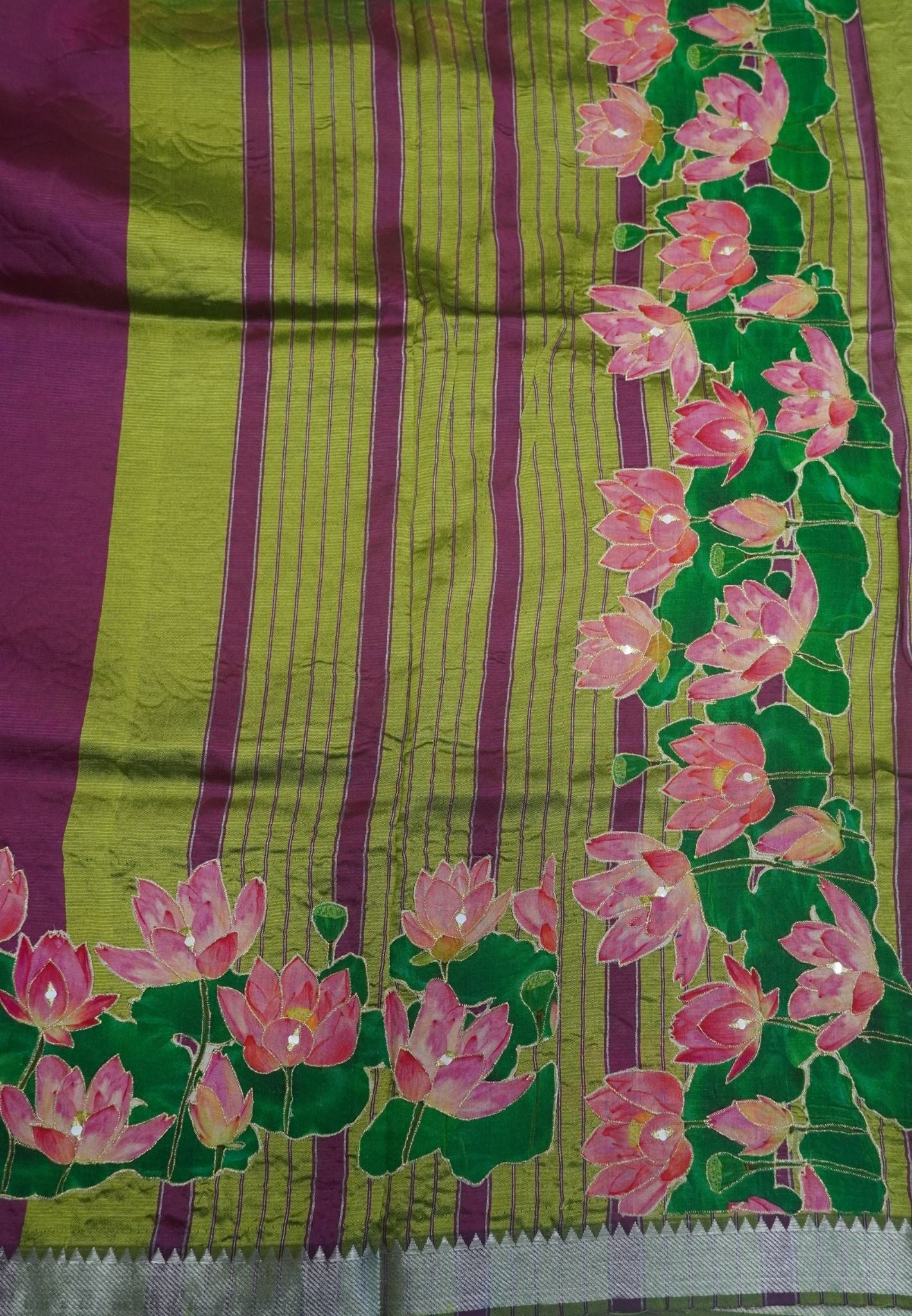 Pure Mangalgiri Silk Saree-Purple with Aplique Work