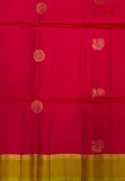Pure Kanchipuram Silk Saree-Chilli Red in Mayil Butta Zari Border