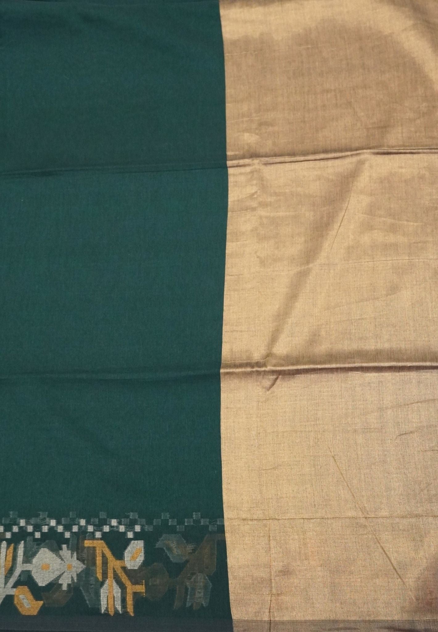 Handloom Cotton Saree- Peacock Green Kalash Jamdhani Border