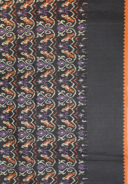 Semi Matka Tussar Saree-Orange with Contrast Border and Zari Checks