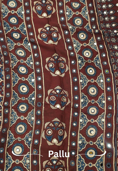 Pure Modal Silk Saree-Original Mirror Work &Traditional Printed Motifs - Maroon