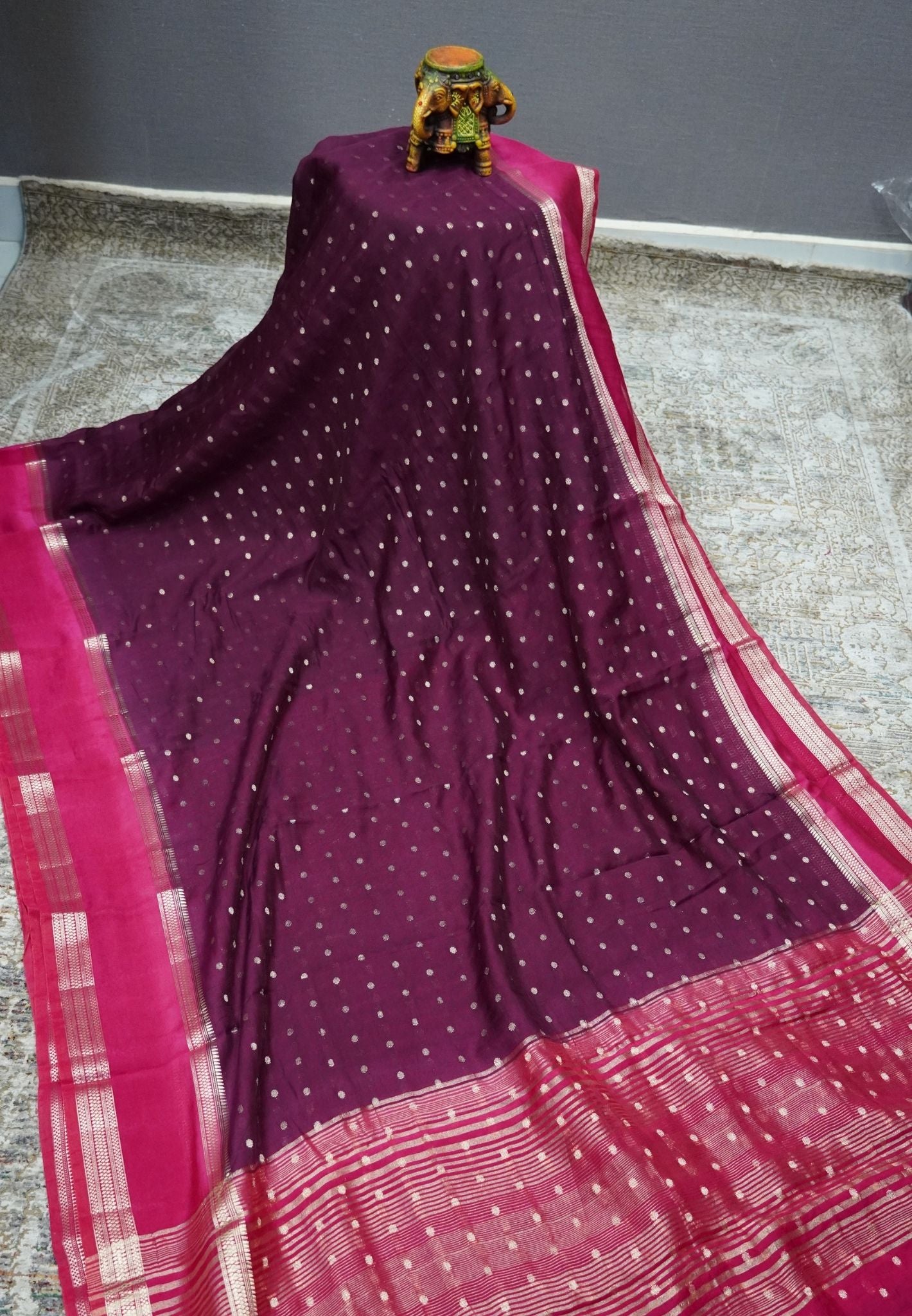 Viscose Saree – Wine with Rich Contrast Border