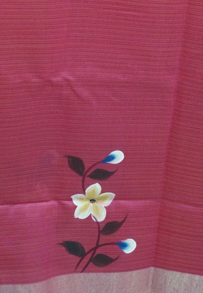 Cora Linen Saree-Beige with Hand Painted Floral Motifs