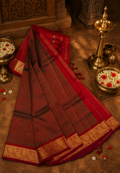 Pure Silk Cotton Saree – Maanthulir shade in Classic Checkered Weave