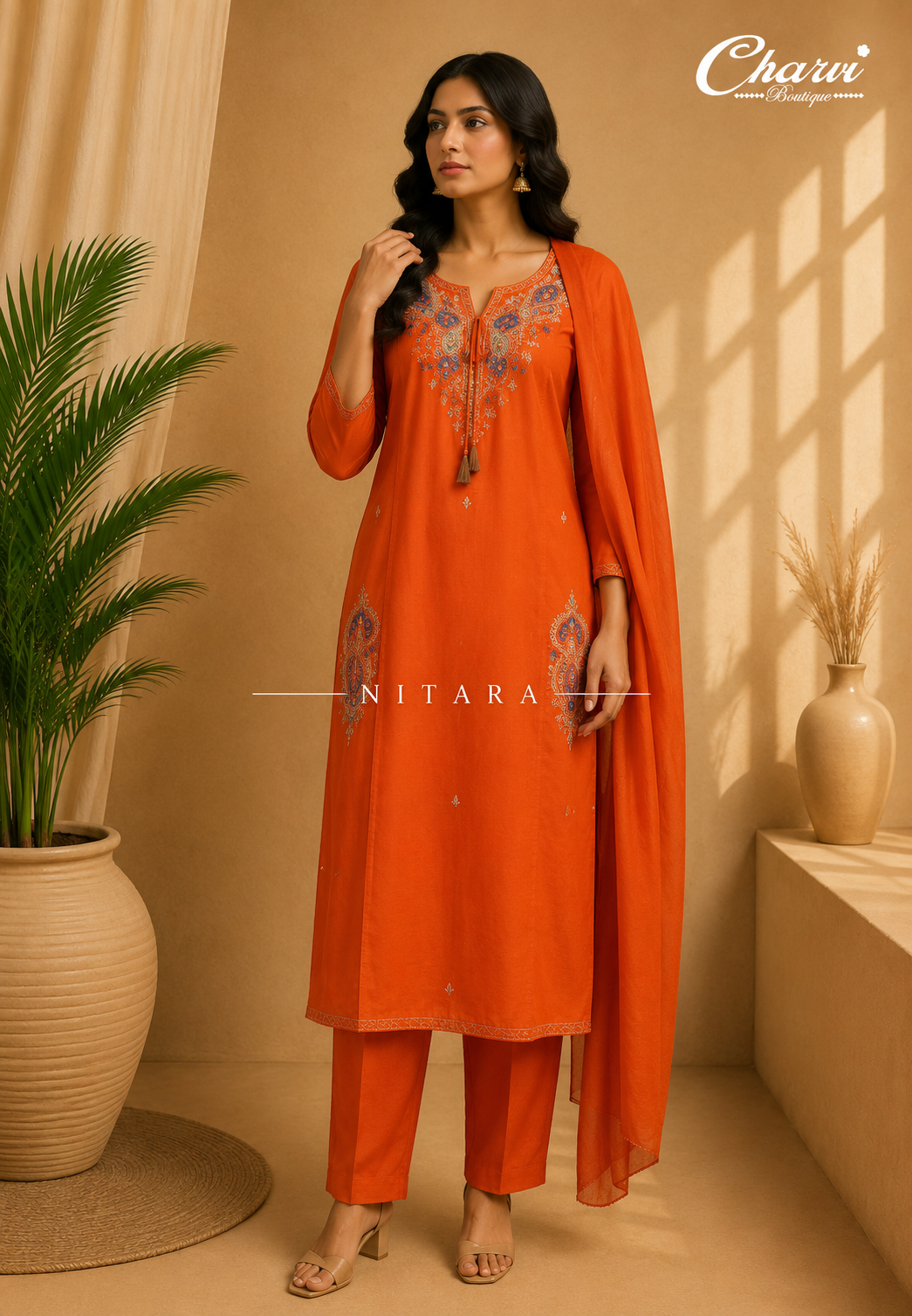 3Pcs Salwar Suit with Mirror Work