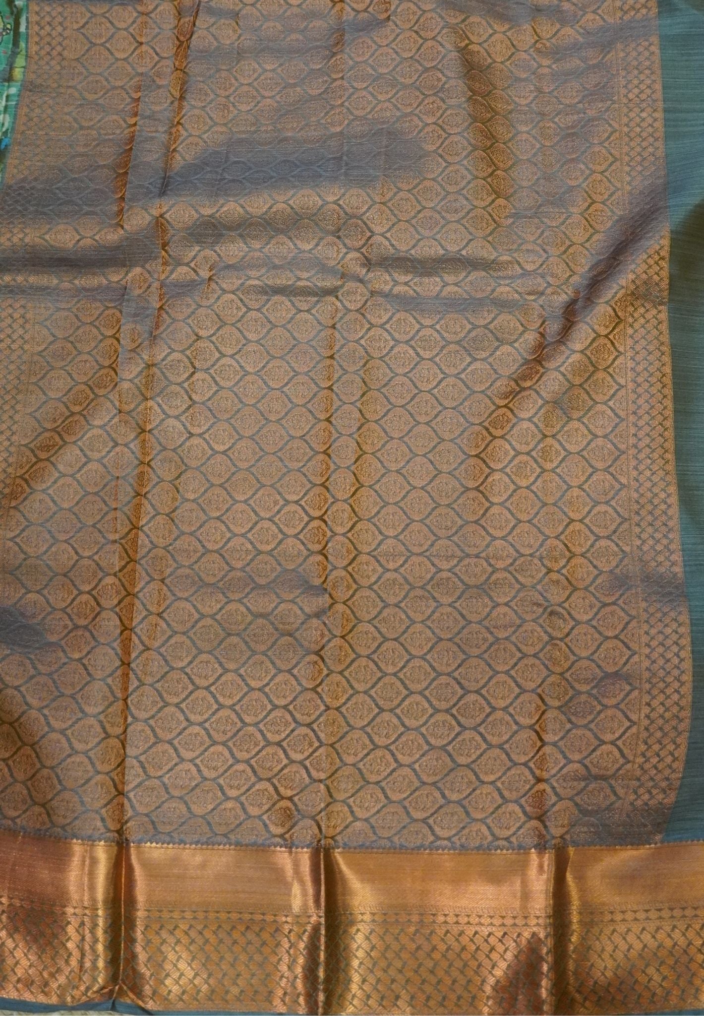 Tanjore Silk Saree-Green Floral Pattern