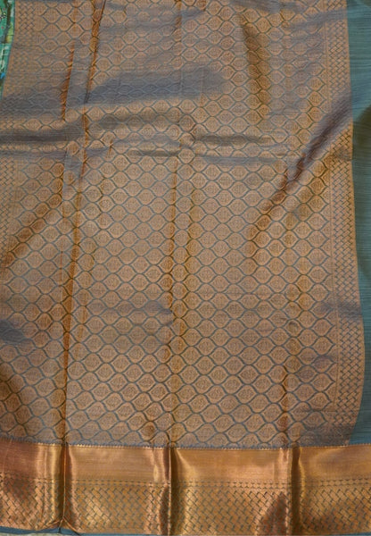 Tanjore Silk Saree-Green Floral Pattern