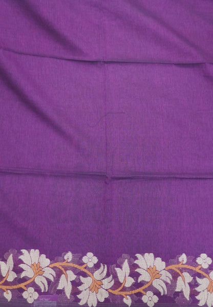 Handloom Cotton Saree-Wine Lotus Jamdhani Border