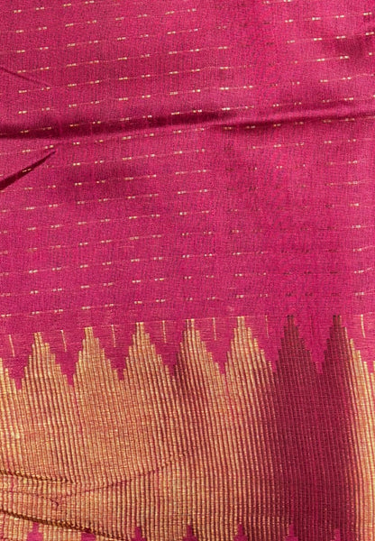 Semi Raw Silk Saree-Grey In Zigzag Zari With Contrast Border