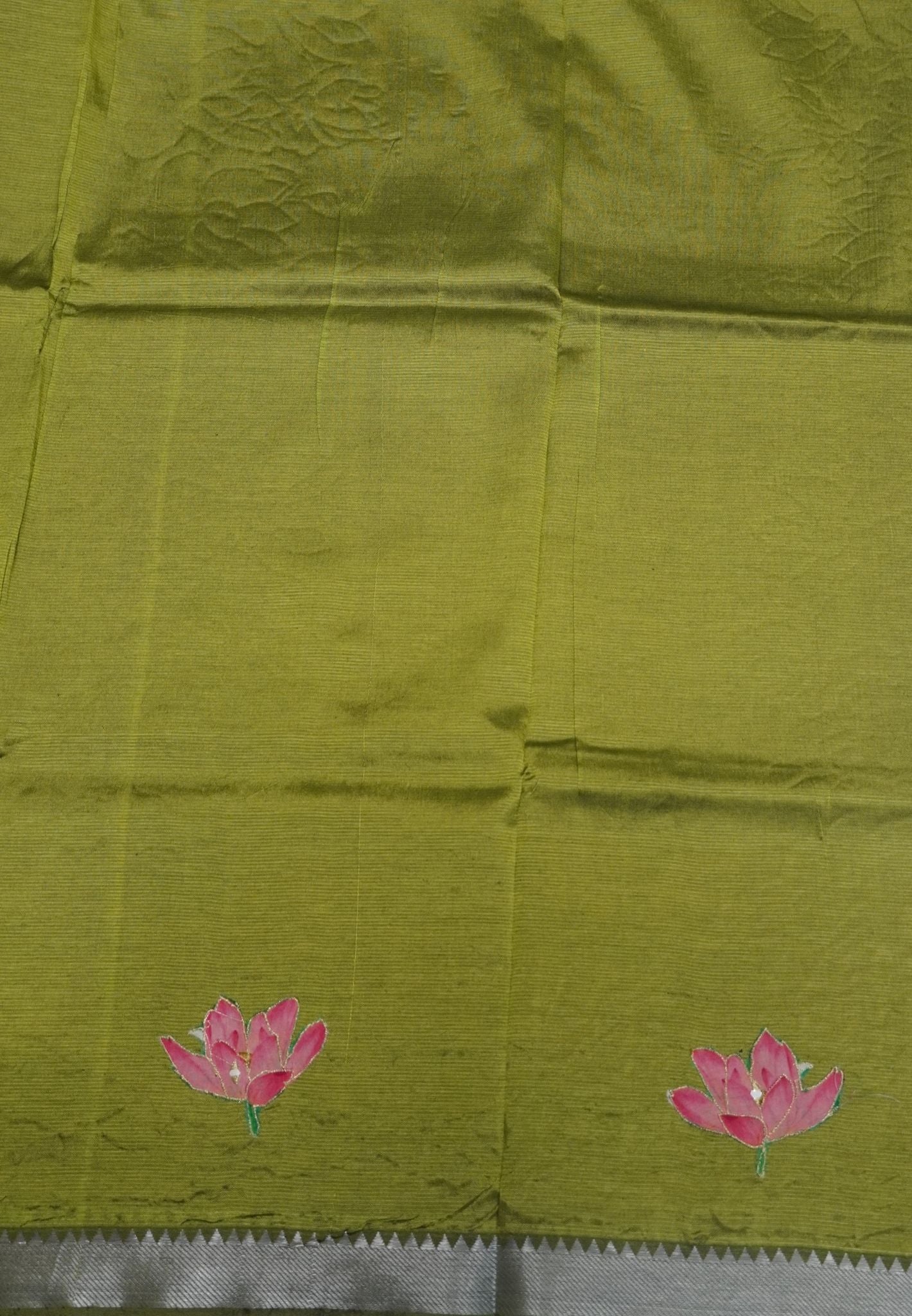 Pure Mangalgiri Silk Saree-Purple with Aplique Work