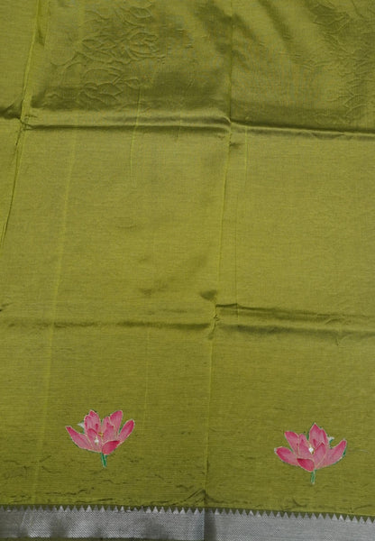 Pure Mangalgiri Silk Saree-Purple with Aplique Work