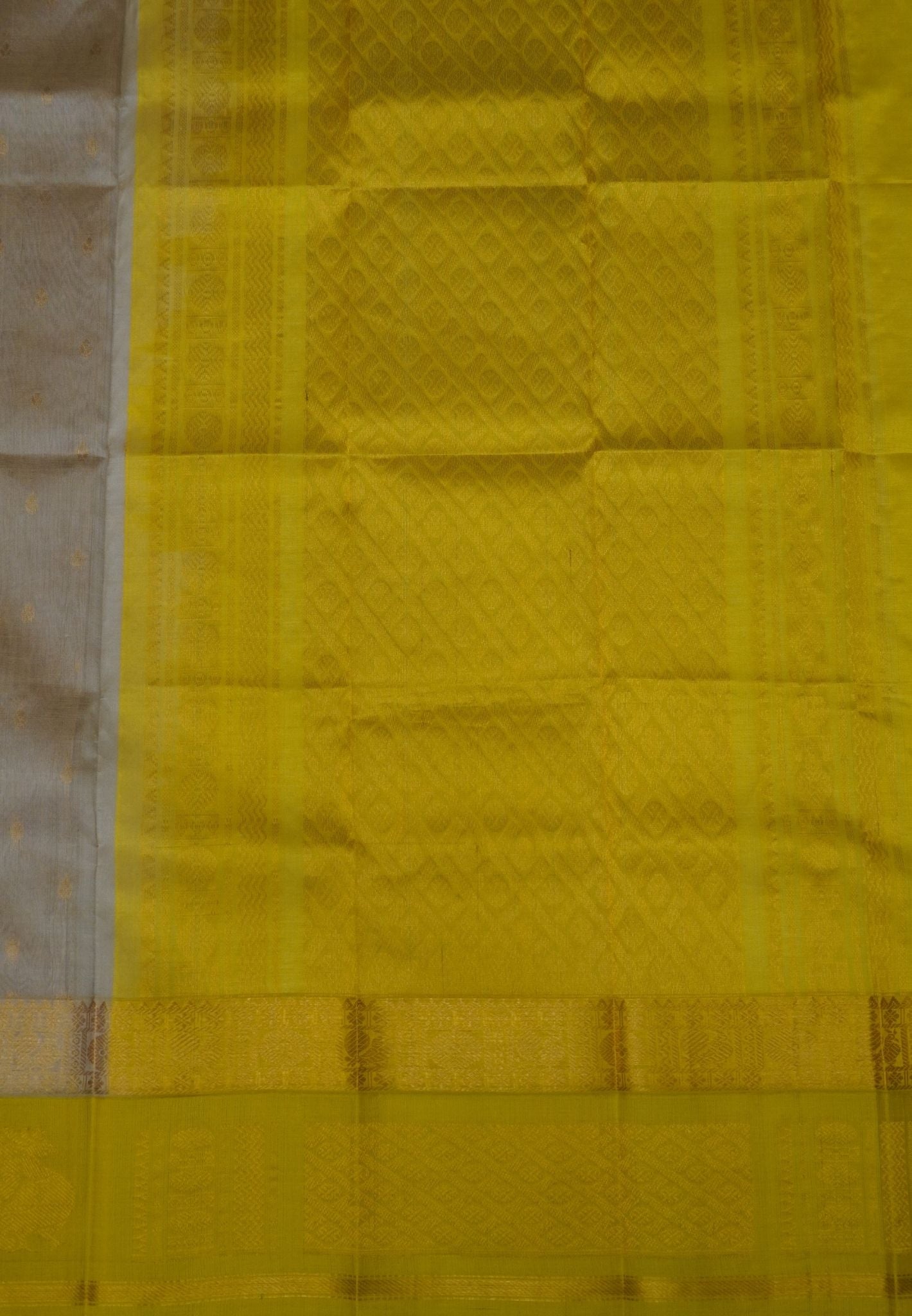 Pure Silk Cotton Saree-Sandal with Lime Yellow in Traditional Annapakshi Border