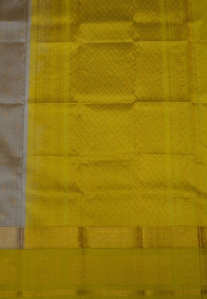 Pure Silk Cotton Saree-Sandal with Lime Yellow in Traditional Annapakshi Border