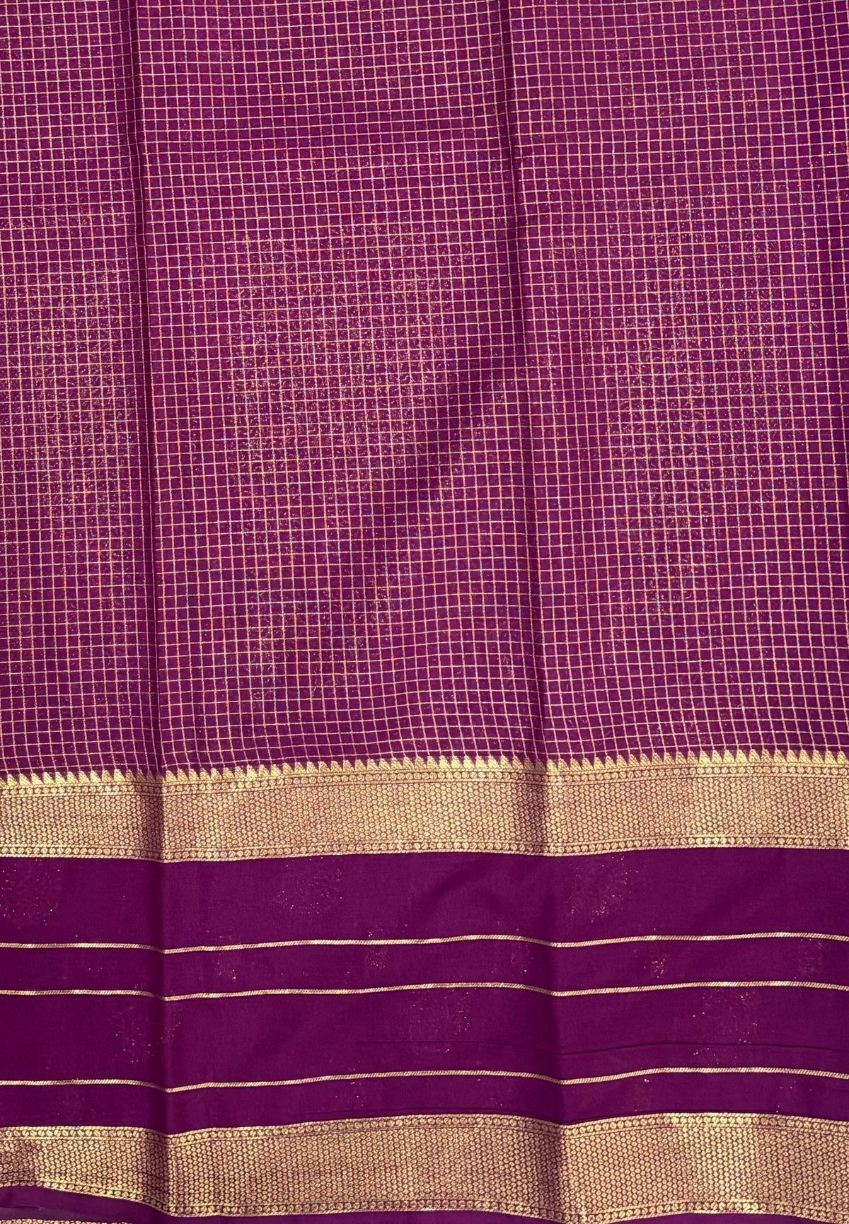 Art Mysore Silk Saree-Purple in Checkered Pattern with Contrast Border