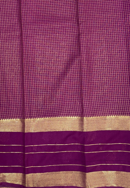 Art Mysore Silk Saree-Purple in Checkered Pattern with Contrast Border