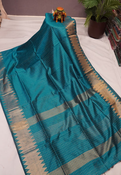 Semi Raw Silk Saree-Ramar Blue