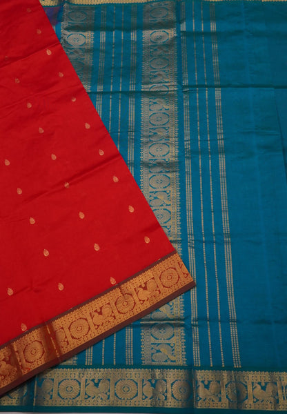 Silk Cotton Saree – Red with Contrast Annapakshi Border