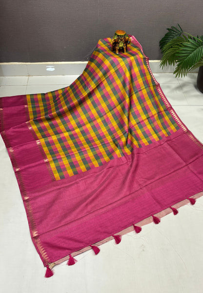 Soft Tussar Saree-Pink In Palum Pazhamum Border