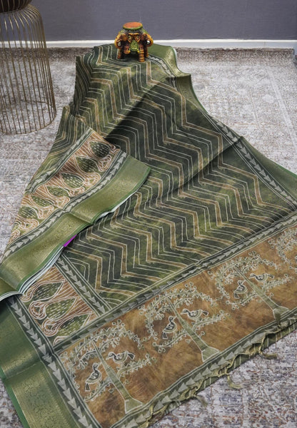 Tissue Kota Saree-Dark Green