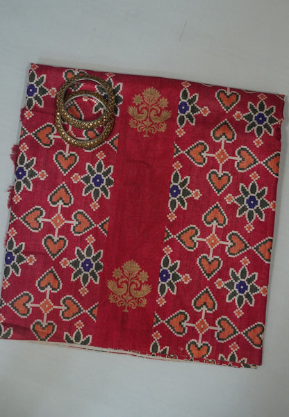 Soft Semi Tussar Saree -Red with Patola Print
