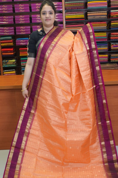 Pure Soft Silk Saree - Peach - Wine