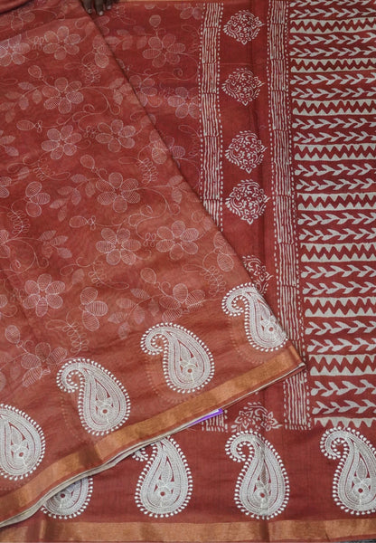 Semi Chanderi -Honey with Manga Embroidery
