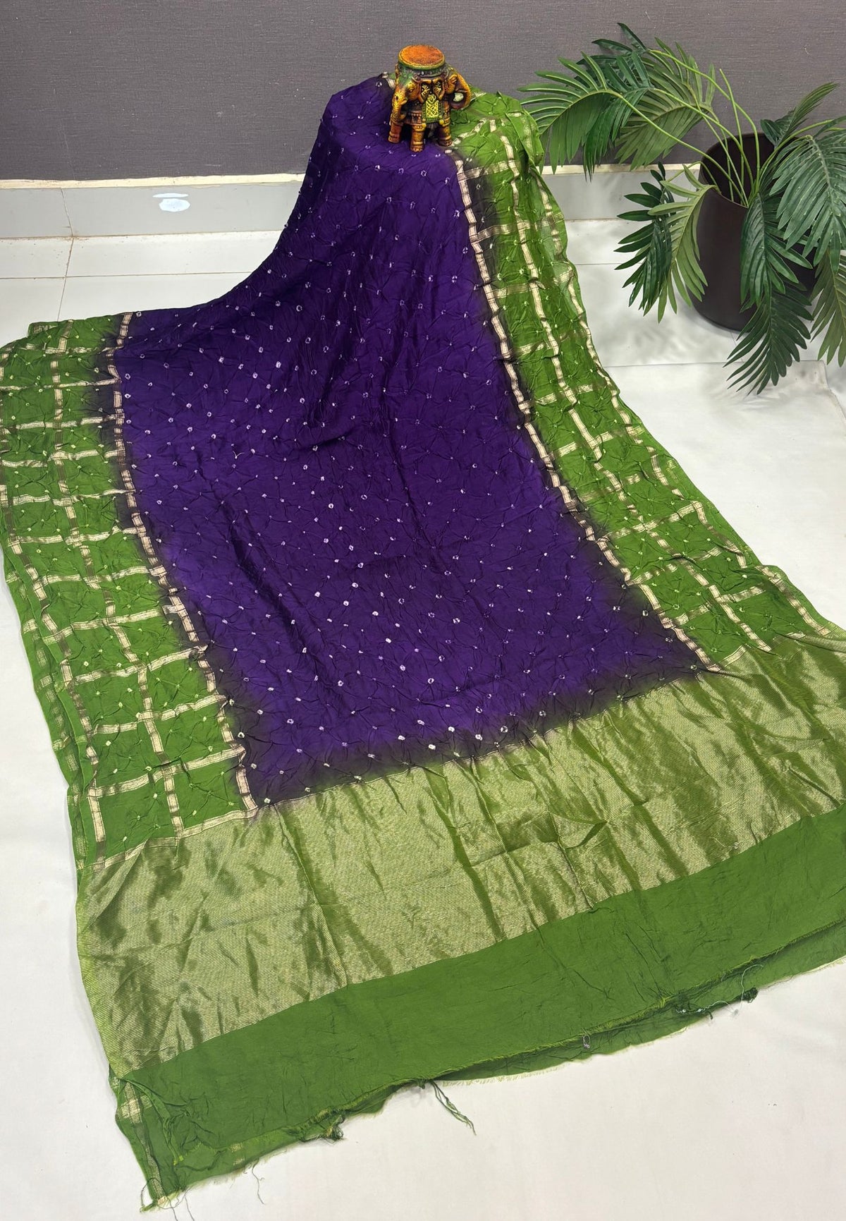 Banarasi Bandeji Saree-Violet in Zari Checks with Contrast Border