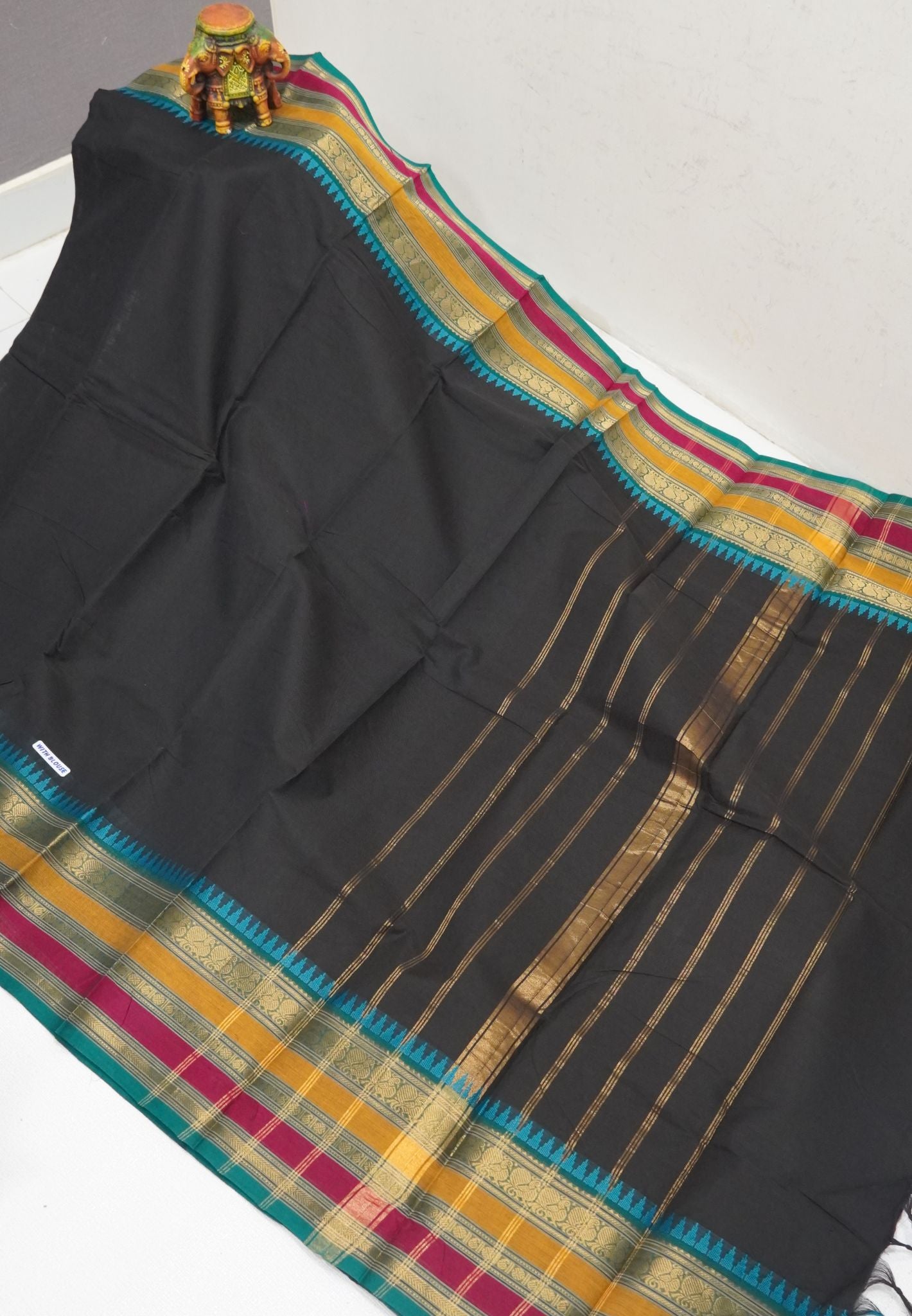 Chettinadu Cotton Saree-Black with Varisapet Border