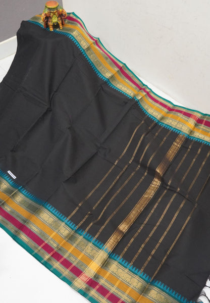 Chettinadu Cotton Saree-Black with Varisapet Border
