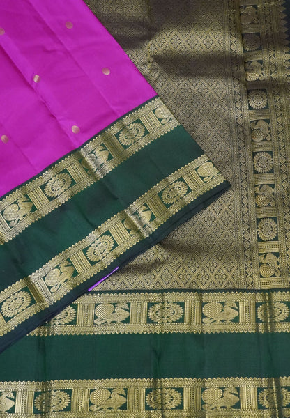 Pure Kanchipuram Silk Saree - Magenta Pink-Green with Retapet Border