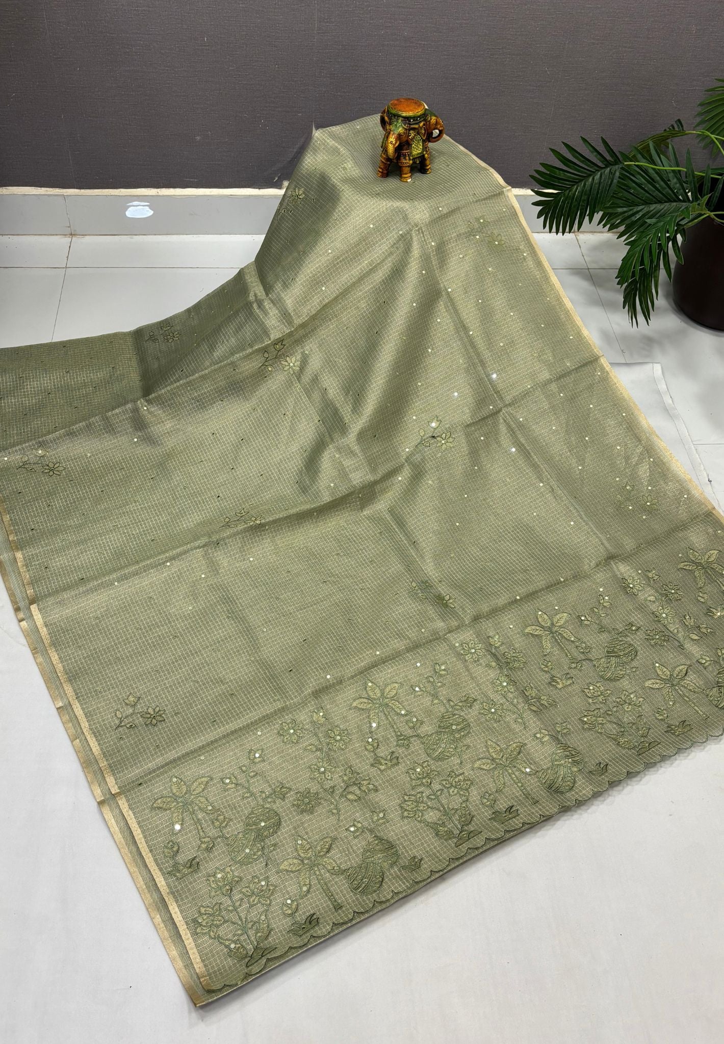 Kota Saree-Green In Floral Applique Border