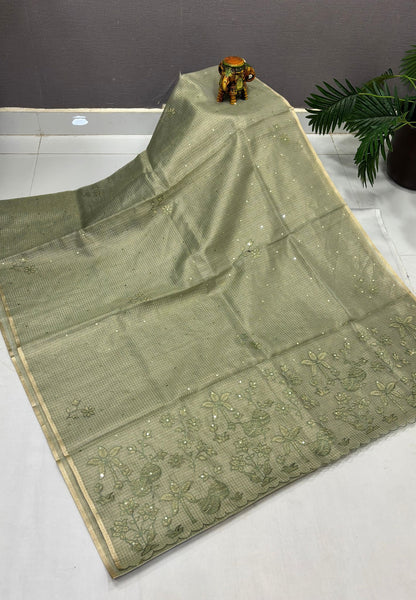 Kota Saree-Green In Floral Applique Border