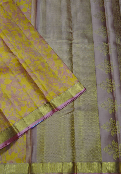Pure Silk Saree - Floral Peach Pink