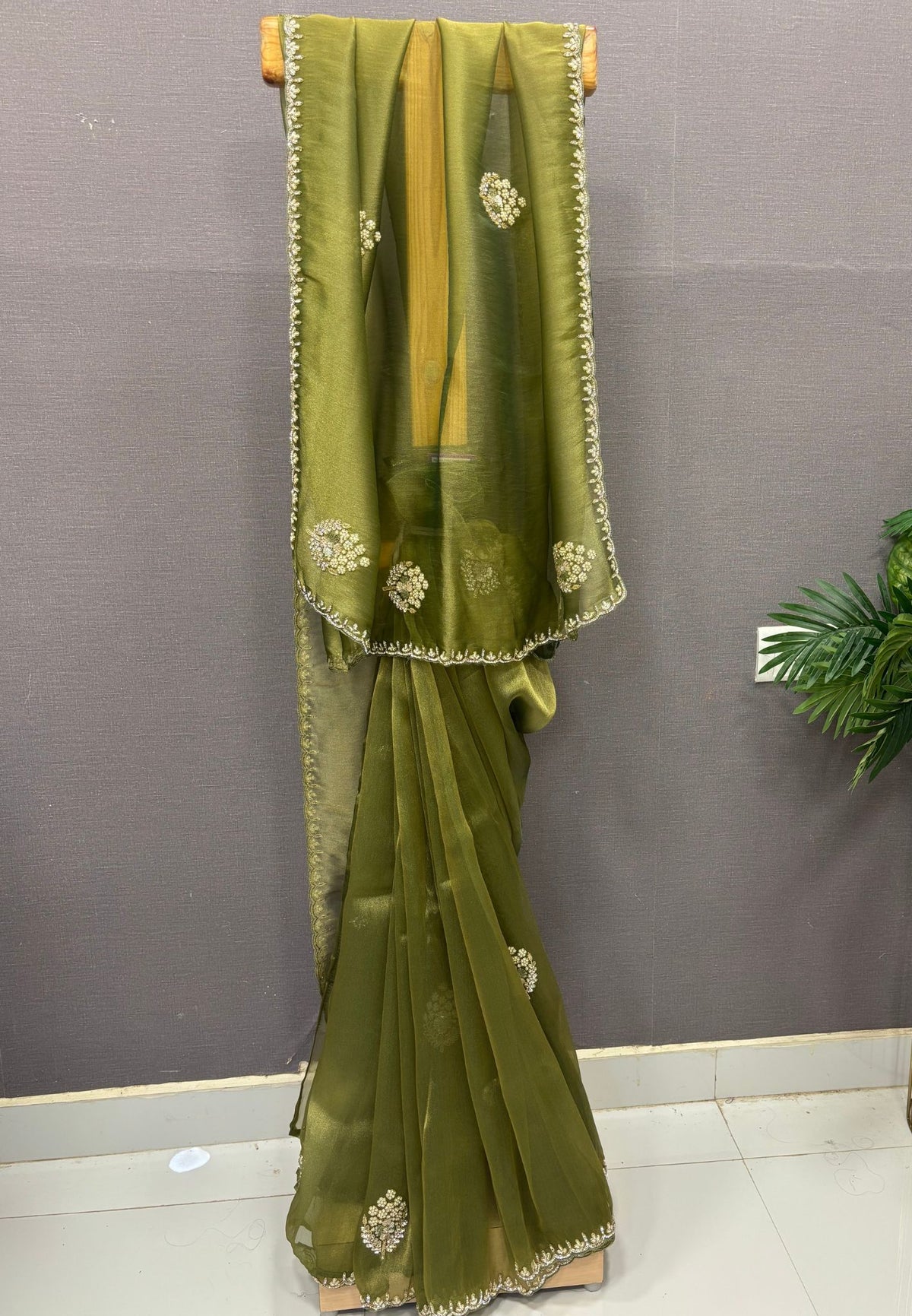 Designer Saree-Olive Green