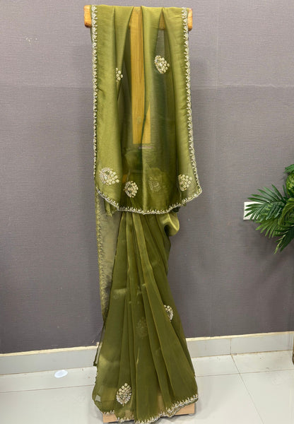 Designer Saree-Olive Green