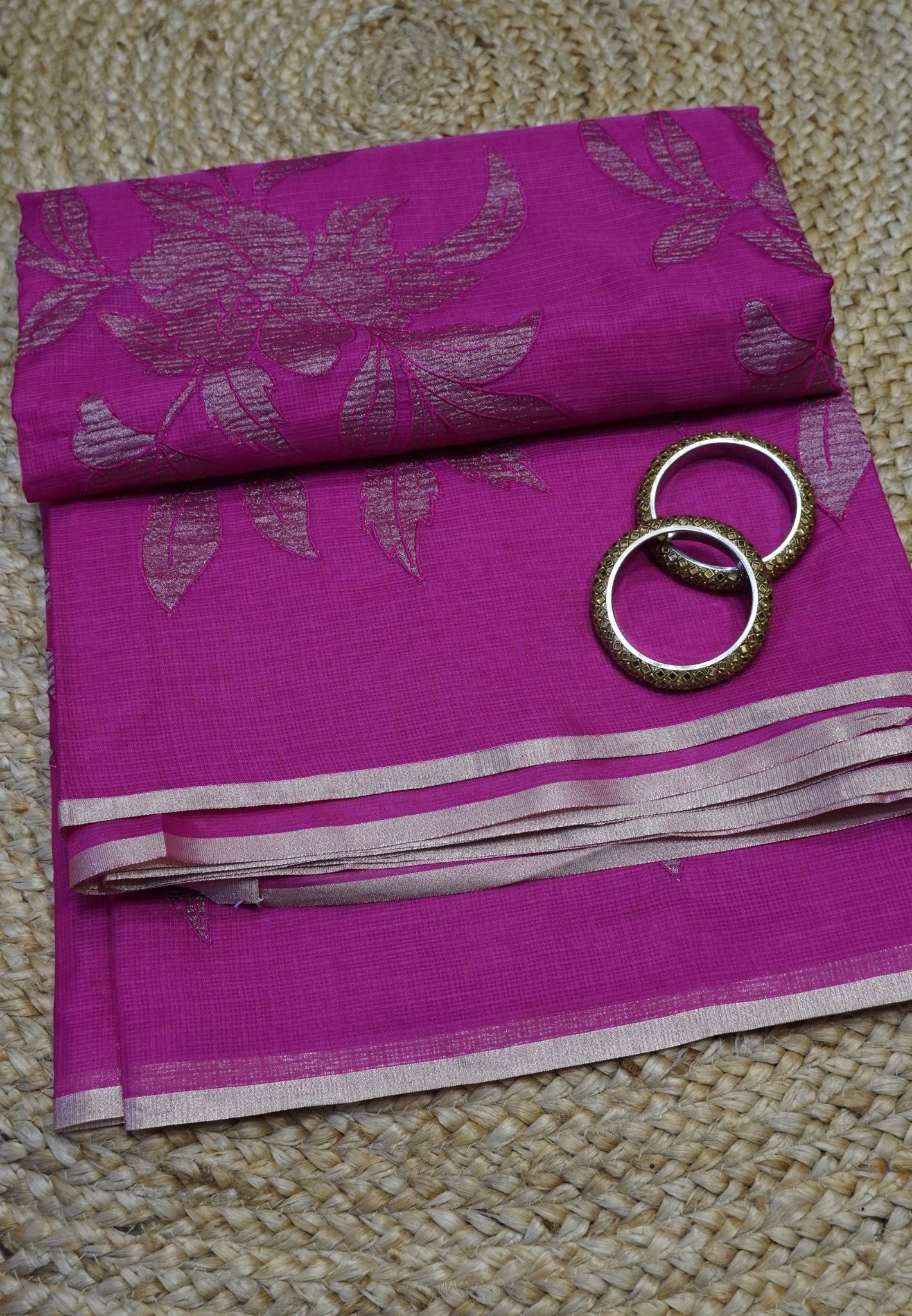 Kota Saree - Zari Work Floral Pink