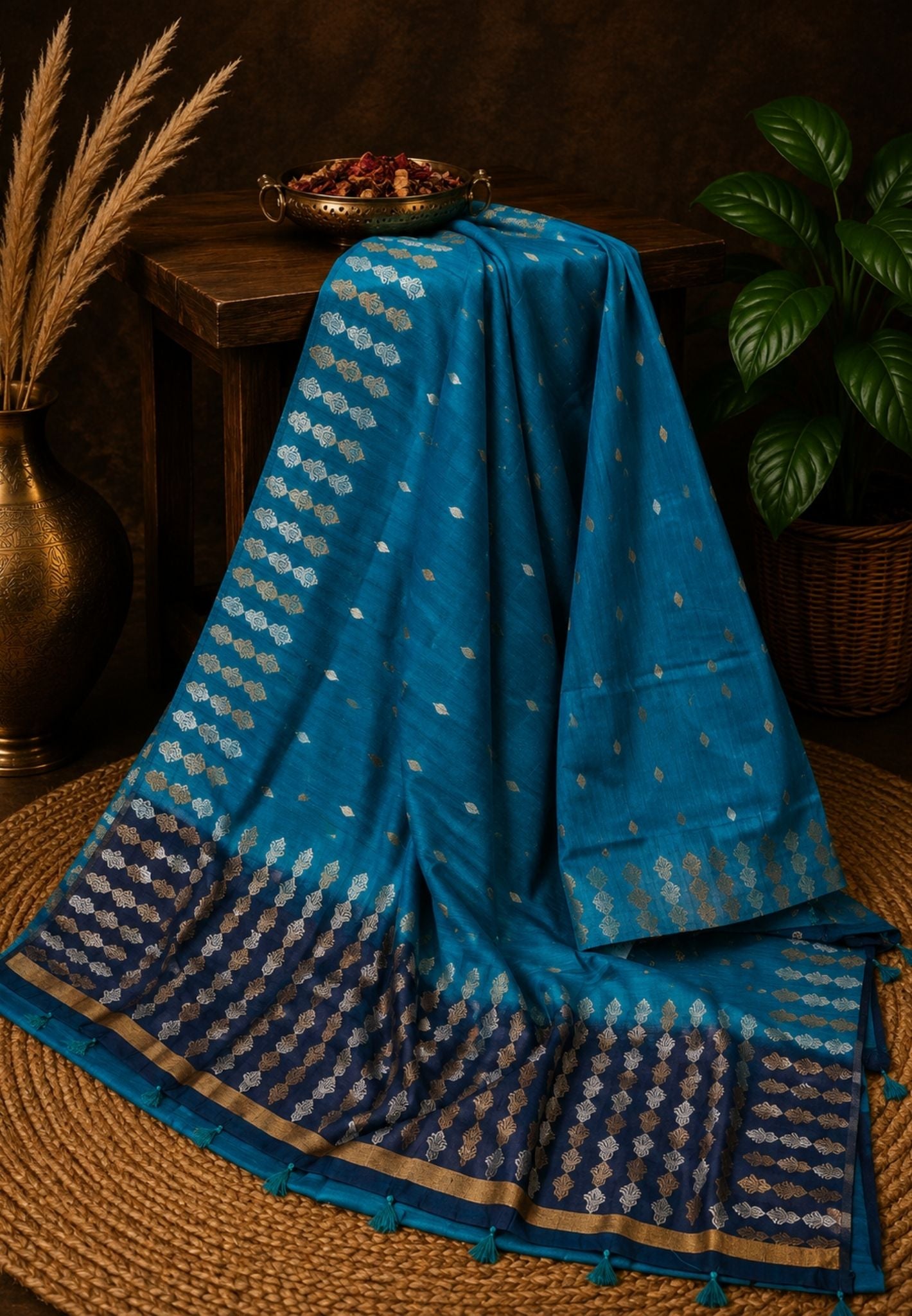 Semi  Tussar Saree - Ramar Blue
