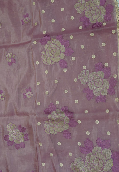 Paper Work Saree - Onion Pink