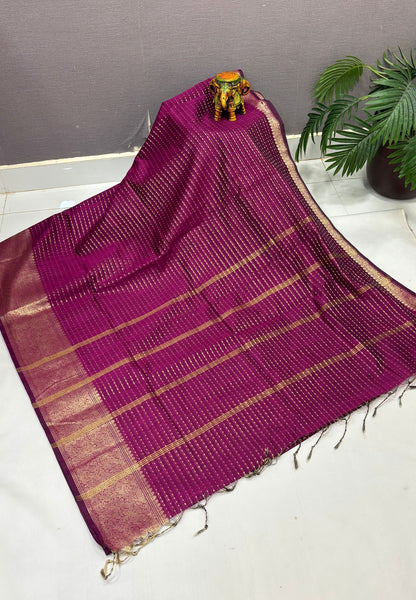 Handloom Cotton Saree-Wine in 1000 Butta Pattern