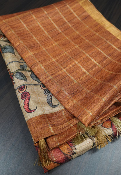 Semi Tussar Saree - Mustard