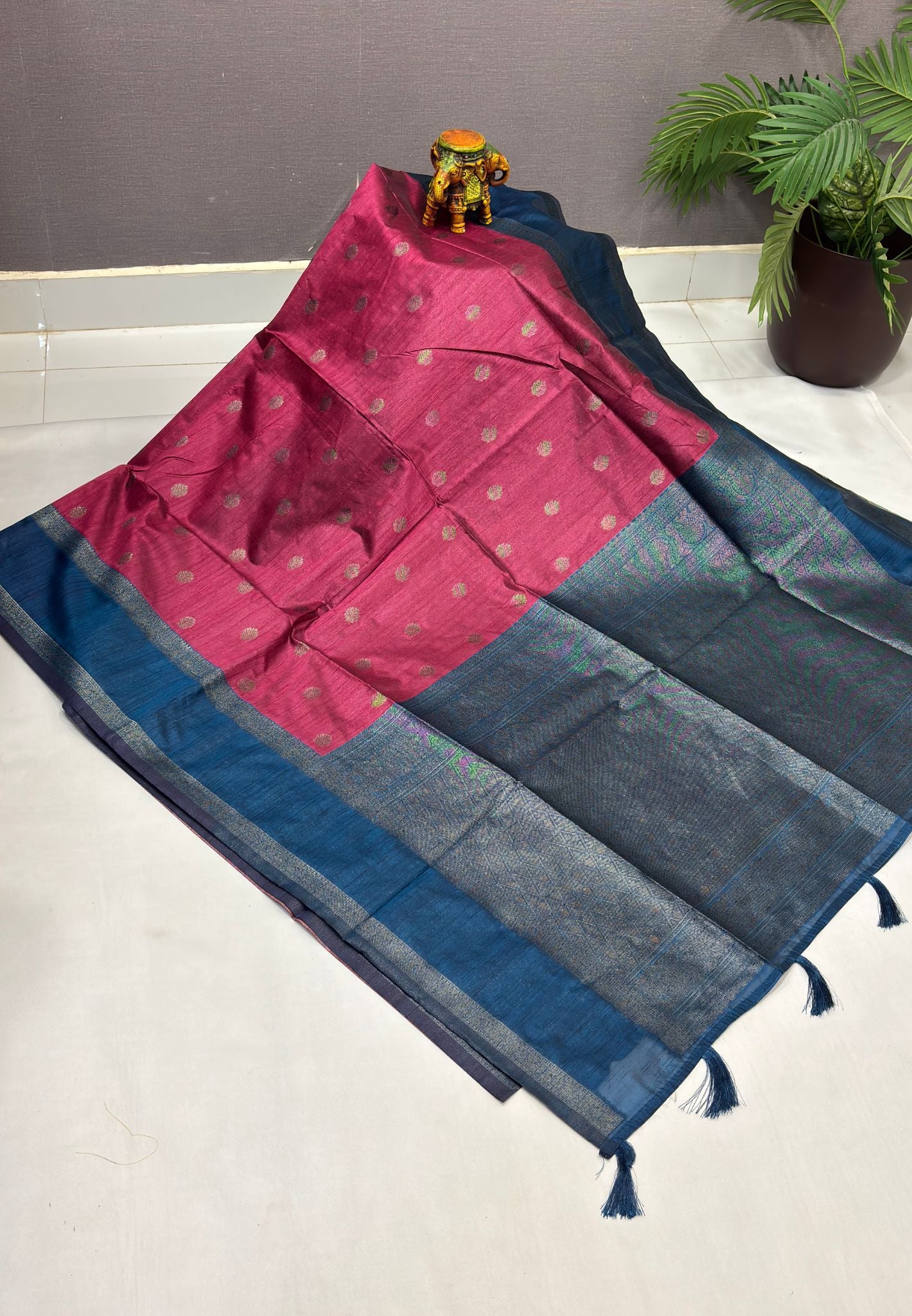 Semi Raw Silk Saree-Pink with Contrast Retapet Border