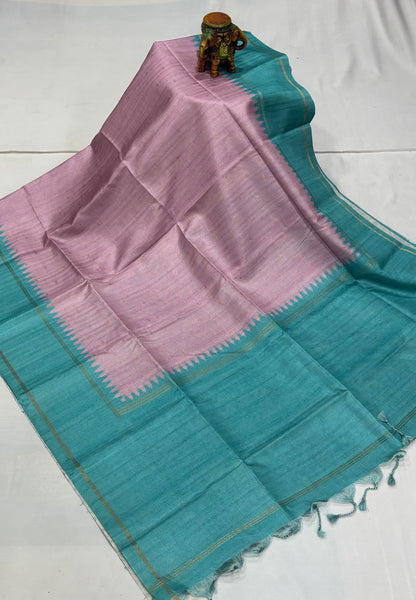 Semi Tussar Saree-Mauve with Plain Zari Border