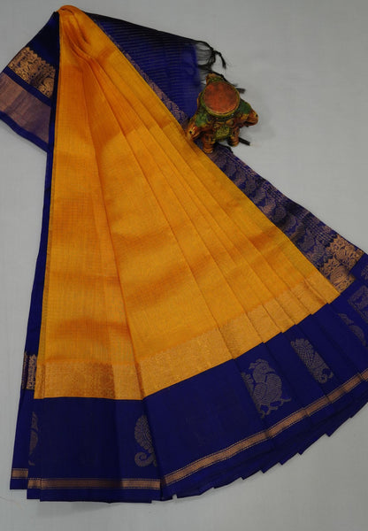 Pure Silk Cotton Saree – Mango Yellow With Vintage Annapakshi Border