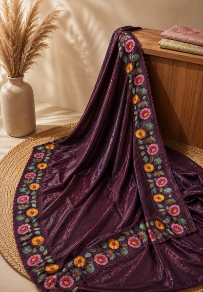 Organza Saree -Dark Purple with Floral Border
