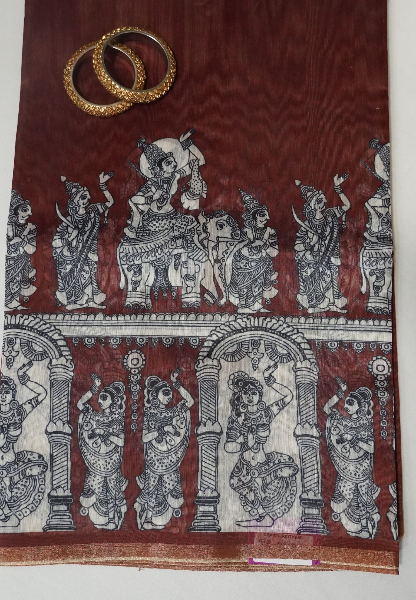 Chanderi Saree - Brown with penn kalamkari print