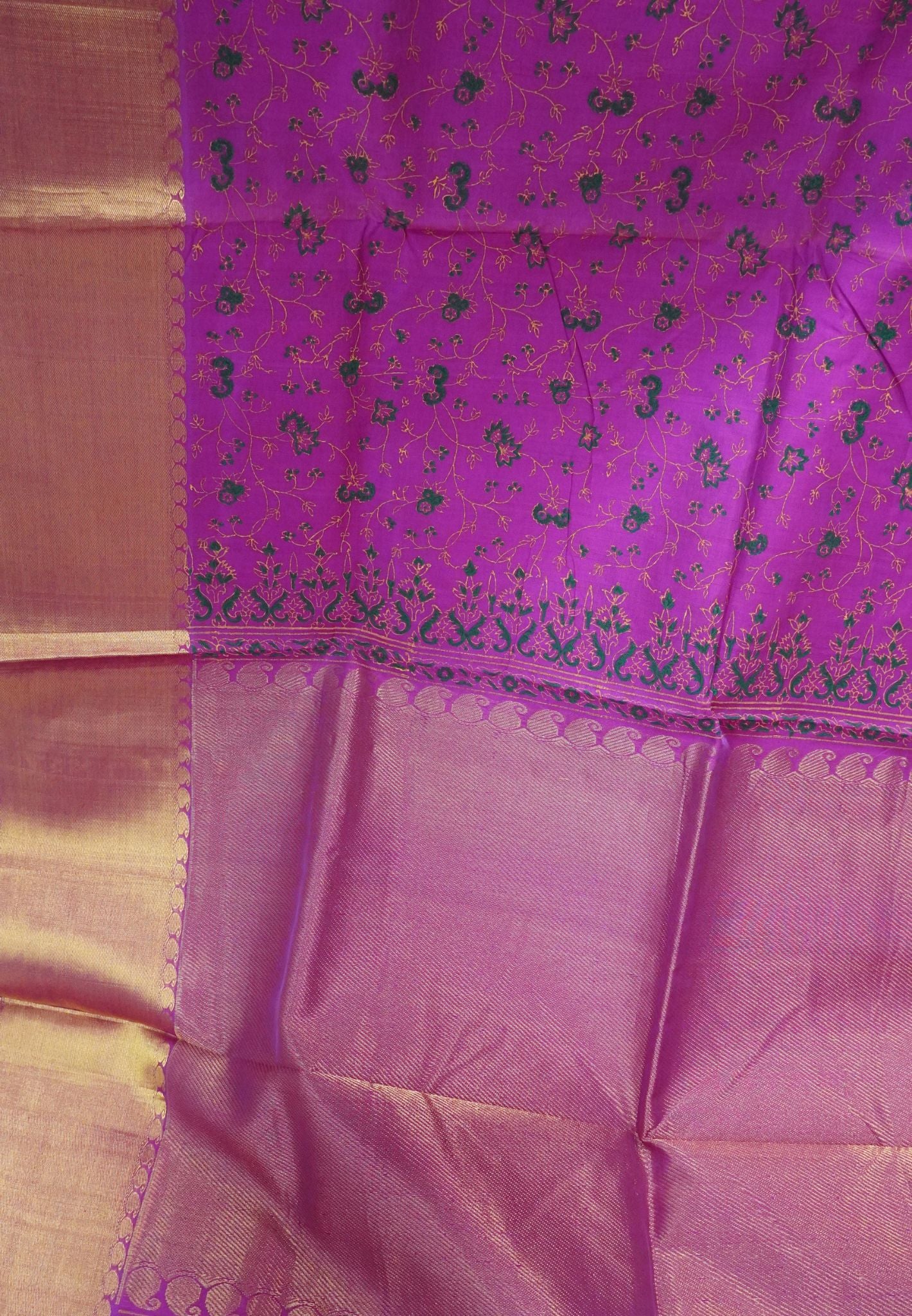 Silk Cotton Saree-Magenta Pink Floral Pattern